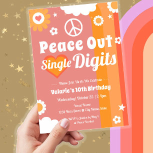 Retro Peace Out 10th Birthday Invitation