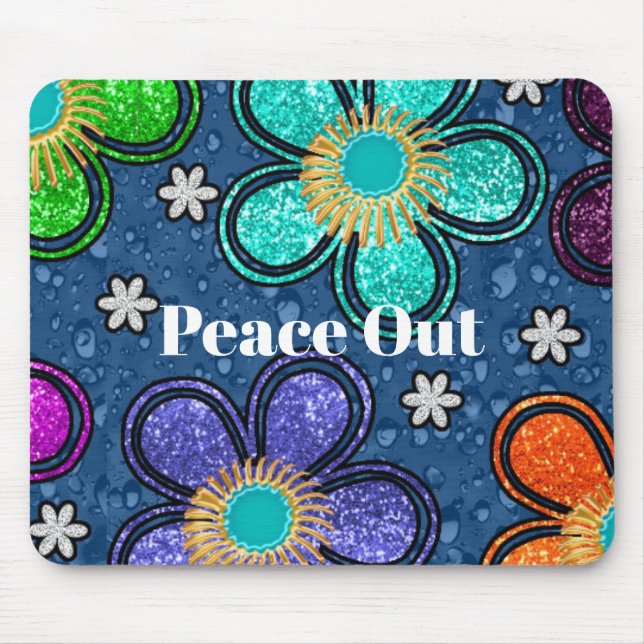 Retro Peace Out Hippie Style Flower Power Pattern Mouse Pad (Front)