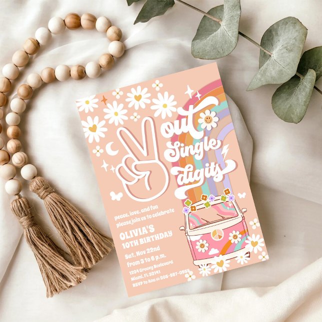 Retro Peace Sign Birthday Invitation (Creator Uploaded)