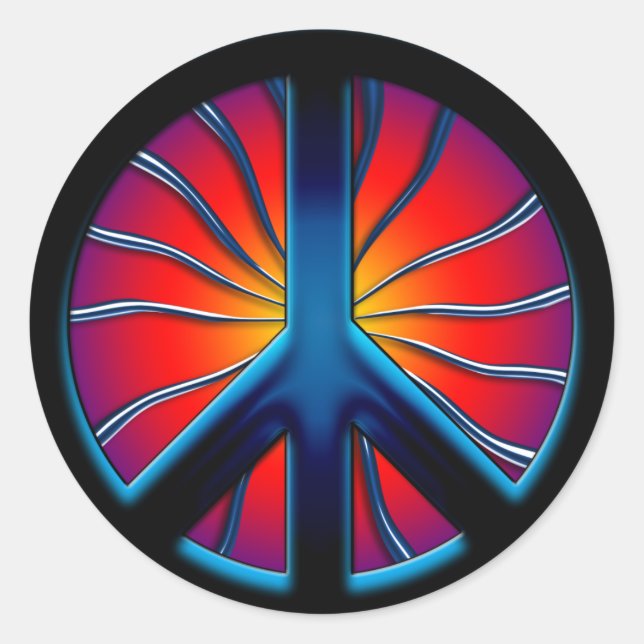 RETRO PEACE SIGN CLASSIC ROUND STICKER (Front)