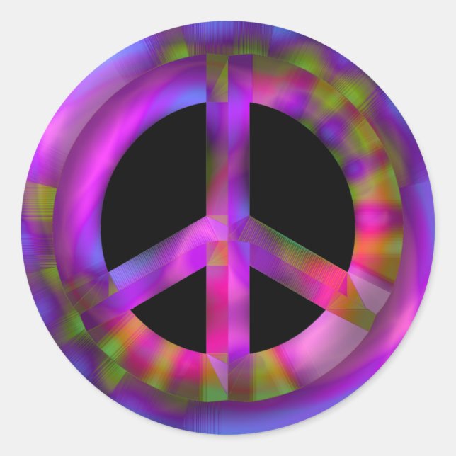 RETRO PEACE SIGN CLASSIC ROUND STICKER (Front)