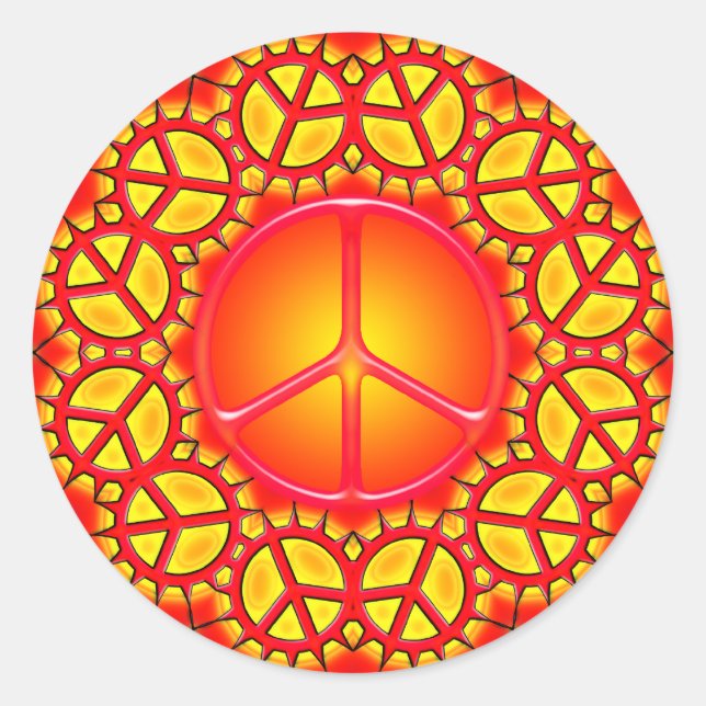 RETRO PEACE SIGN CLASSIC ROUND STICKER (Front)