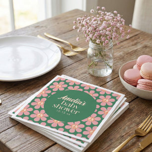 Retro Peace Sign Flower Green Pink Baby Shower  Napkin