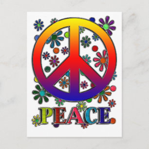 Retro Peace Sign & Flowers Postcard