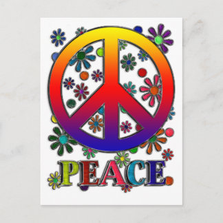 Retro Peace Sign & Flowers Postcard