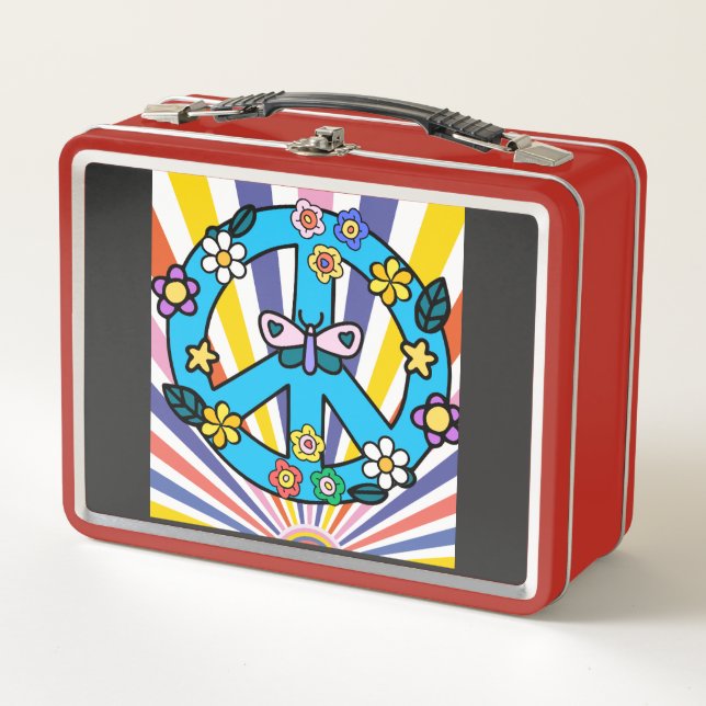 Retro Peace Sign Metal Lunch Box (Front)