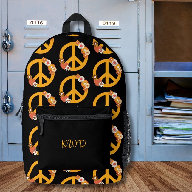 Retro Peace Sign Monogram  Printed Backpack (Creator Uploaded)
