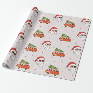 retro peace sign Santa wrapping paper