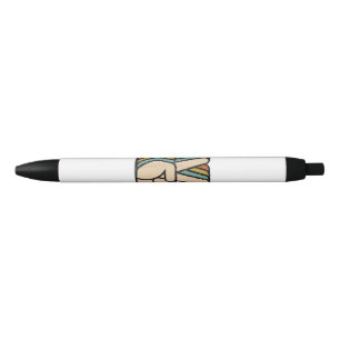 Retro Peace Sign V Fingers Vintage 60s 70s 80s Coo Black Ink Pen