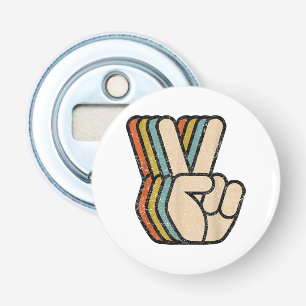 Retro Peace Sign V Fingers Vintage 60s 70s 80s Coo Bottle Opener