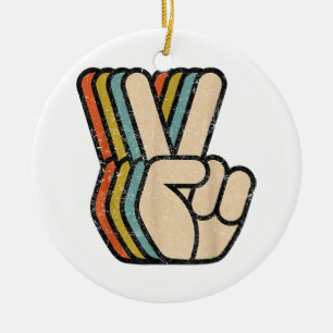 Retro Peace Sign V Fingers Vintage 60s 70s 80s Coo Ceramic Ornament