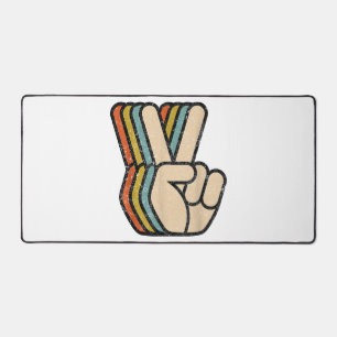 Retro Peace Sign V Fingers Vintage 60s 70s 80s Coo Desk Mat