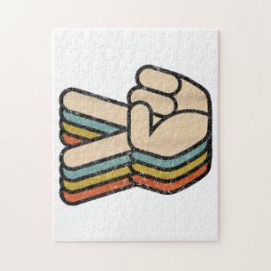 Retro Peace Sign V Fingers Vintage 60s 70s 80s Coo Jigsaw Puzzle