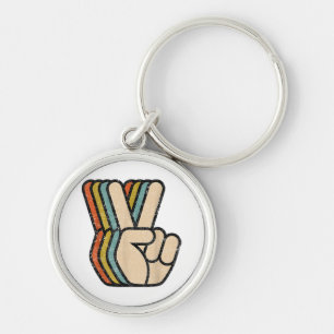 Retro Peace Sign V Fingers Vintage 60s 70s 80s Coo Key Ring