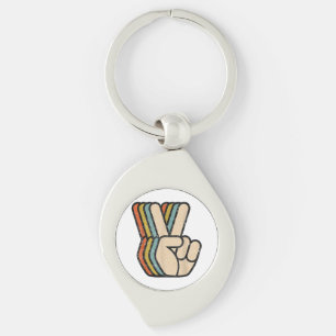 Retro Peace Sign V Fingers Vintage 60s 70s 80s Coo Key Ring