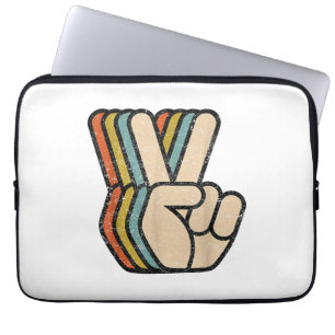 Retro Peace Sign V Fingers Vintage 60s 70s 80s Coo Laptop Sleeve