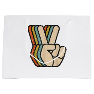 Retro Peace Sign V Fingers Vintage 60s 70s 80s Coo Large Gift Bag