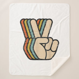 Retro Peace Sign V Fingers Vintage 60s 70s 80s Coo Sherpa Blanket