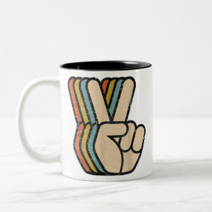 Retro Peace Sign V Fingers Vintage 60s 70s 80s Coo Two-Tone Coffee Mug