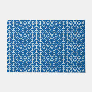 Retro Peace Signs on Deep Blue Doormat