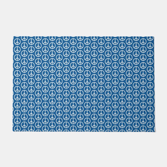 Retro Peace Signs on Deep Blue Doormat (Front)