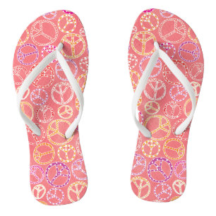 Retro Peace Signs Pattern on Pink Thongs