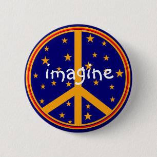Retro Peace Symbol Imagine Buttons Navy and Gold
