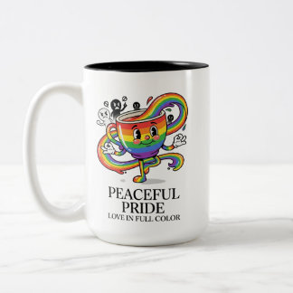 Retro Peaceful Pride Rainbow Coffee Cup T-Shirt