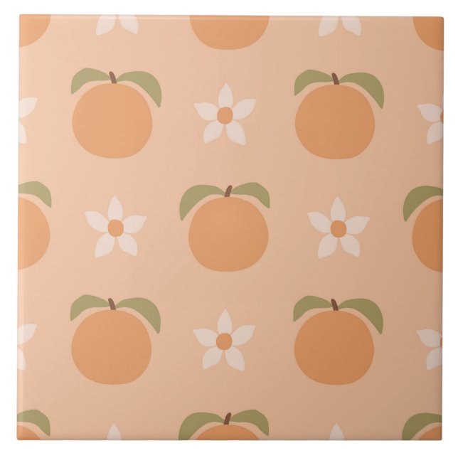 Retro Peach Floral Cute Southern Ceramic Tile (Front)