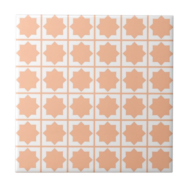 Retro Peach Fuzz Islamic Geometric Pattern Ceramic Tile (Front)