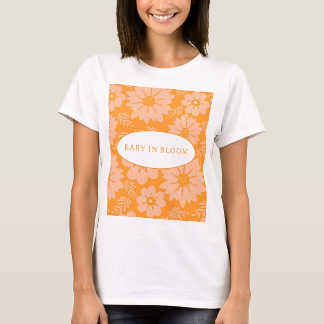 Retro Peach Fuzz Orange Colour Flower Pattern T-Shirt (Front)