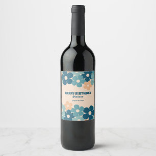 Retro Peach Green Boho Flower 40th Birthday Wine Label