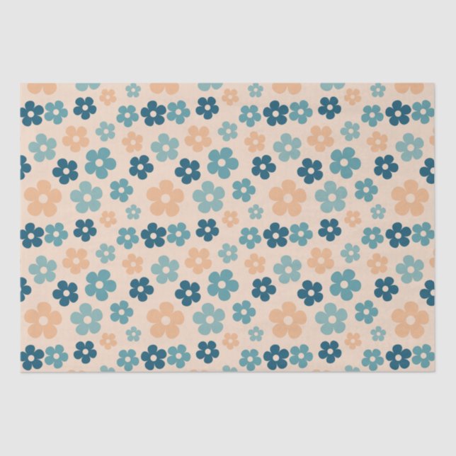 Retro Peach Green Boho Flower Happy Birthday  Tissue Paper (Front)
