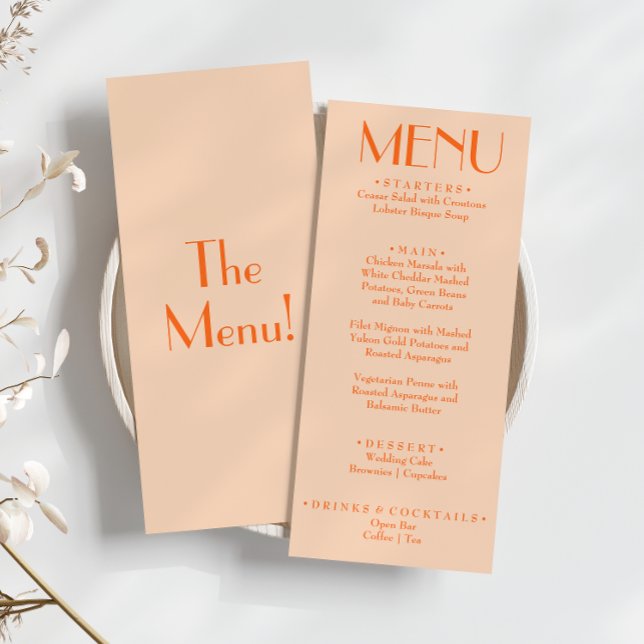 Retro Peach Orange Colourful Bold Unique Wedding Menu (Creator Uploaded)