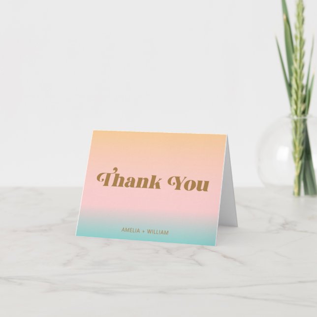 Retro Peach Pastel Gradient Unique Bright Wedding Thank You Card (Front)