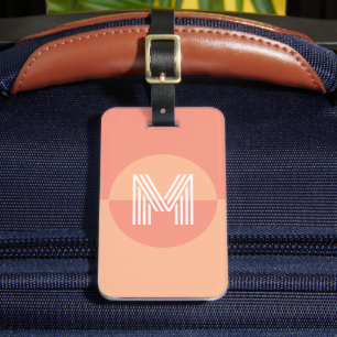 Retro Peach Pink Geometric Modern Monogram Luggage Tag