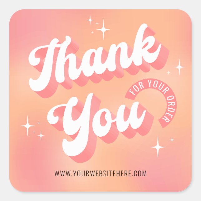 Retro Peach Pink Logo Business Thank You For Order Square Sticker (Front)