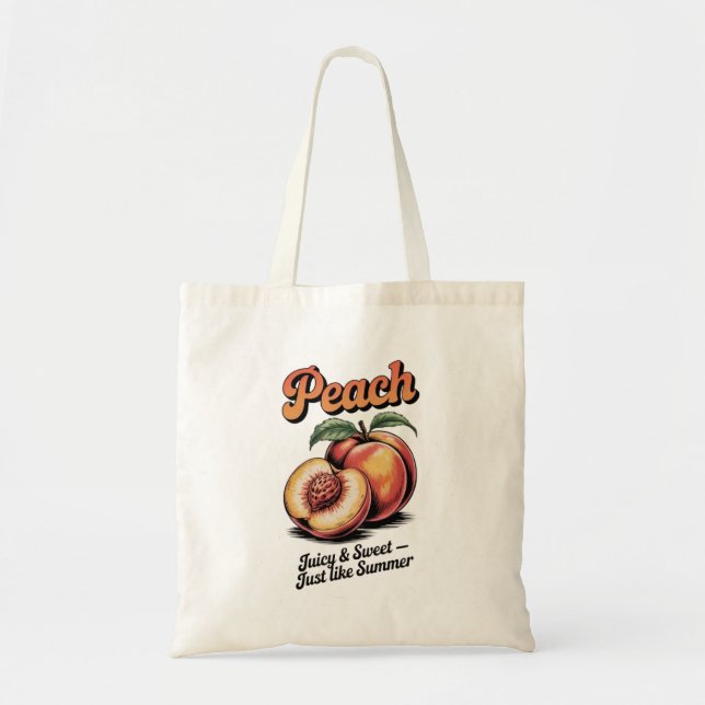 Retro Peach Vintage Fruit Illustration Tote Bag (Front)