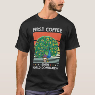 Retro Peafowl Coffee Ornithology Wildlife Vintag T-Shirt