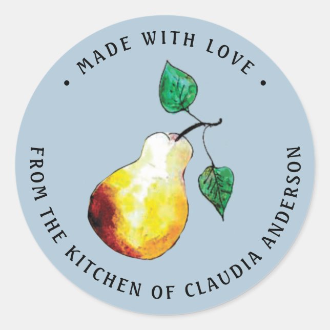 Retro Pear Packaging Hand-Illustrated Kitchen Gift Classic Round Sticker (Front)