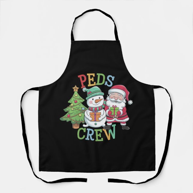 Retro Peds Crew Christmas Paediatrics Nurse Nursin Apron (Front)