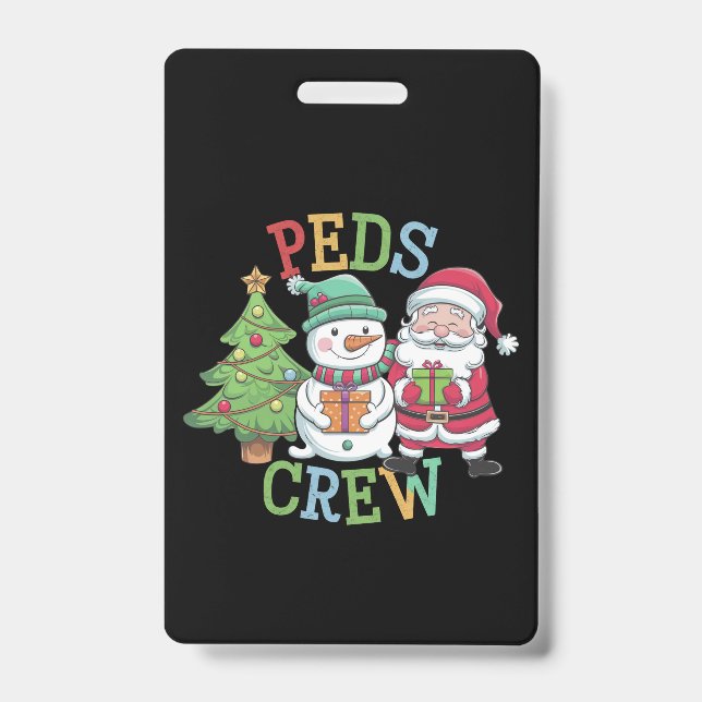 Retro Peds Crew Christmas Paediatrics Nurse Nursin ID Badge (Front)