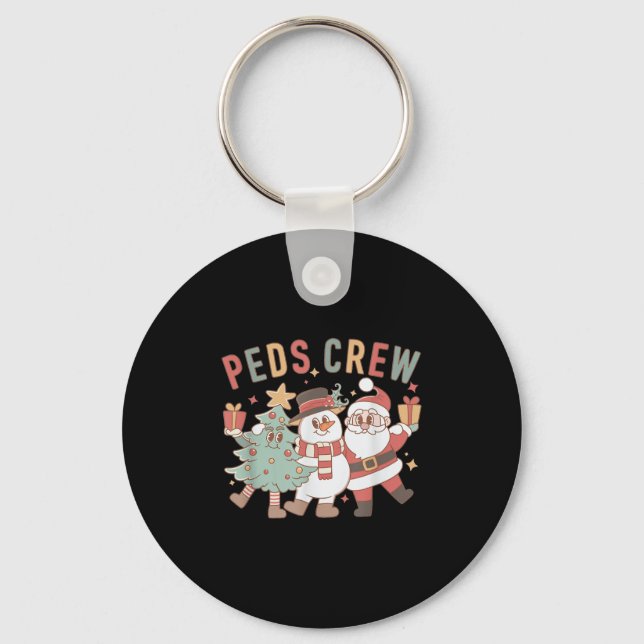 Retro Peds Crew Christmas Paediatrics Nurse Nursin Key Ring (Front)