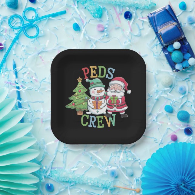 Retro Peds Crew Christmas Paediatrics Nurse Nursin Paper Plate (Party)