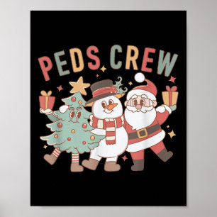 Retro Peds Crew Christmas Pediatric Nurse Nursing Poster