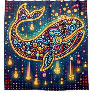 “Retro Peg Art Whale”  Shower Curtain