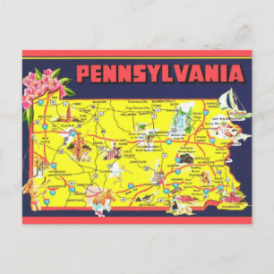 Retro Pennsylvania Map Postcard