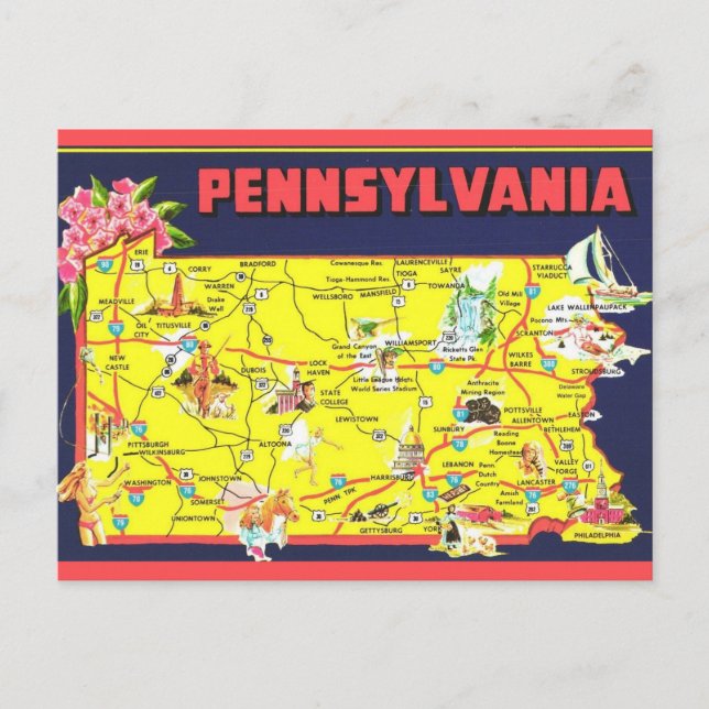 Retro Pennsylvania Map  Postcard (Front)