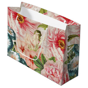 Retro Peony Flower Spring Floral Pattern Large Gift Bag