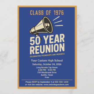 Retro Pep Rally Style 50 Year Class Reunion Invitation